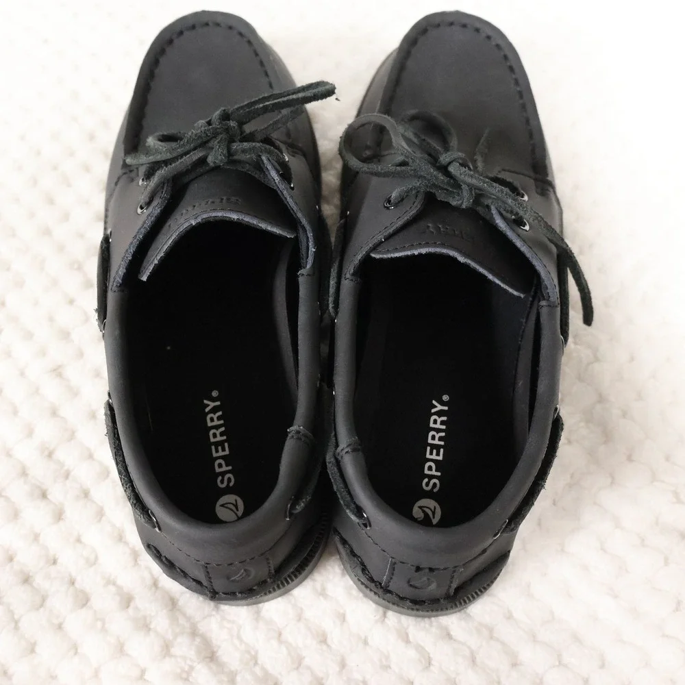 Sperry Mens 5.5M Boat Shoes Black Leather Top-Sider YB57441 Loafers